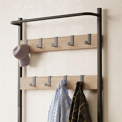 Ruhák, cipők és kabátok tárolására alkalmas, világosbarna, padlóra állítható, loft stílusú állvány