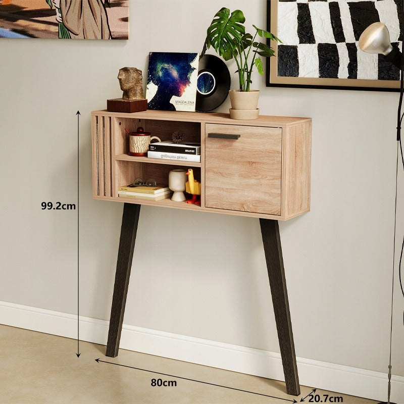 Modern világos tölgyfa konzolasztal lécekkel előszobába, zárható, 80 cm