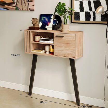 Modern világos tölgyfa konzolasztal lécekkel előszobába, zárható, 80 cm