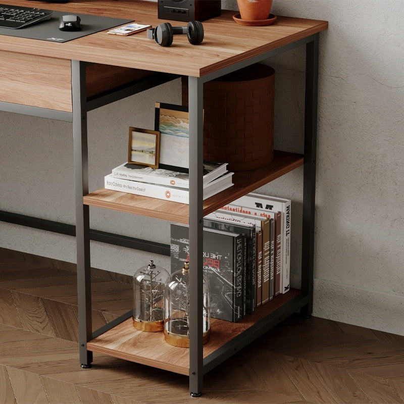 Világosbarna Ipari Loft Számítógépasztal Fiókokkal és Polcokkal 120cm