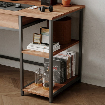 Világosbarna Ipari Loft Számítógépasztal Fiókokkal és Polcokkal 120cm