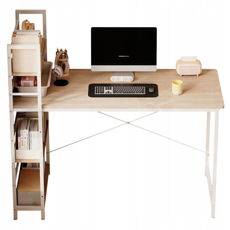 Ifjúsági íróasztal számítógépes könyvespolccal, világosbarna, modern loft stílus, 120 cm