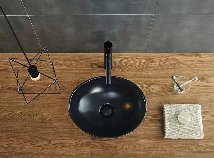 Kerámia Mosdópult, Matt Fekete, 41x33 cm, Ovális