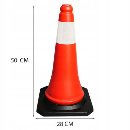 Közlekedési figyelmeztető bója 50 cm fényvisszaverő csíkkal narancssárga 28x28 cm talppal