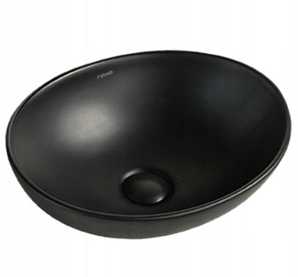 Kerámia Mosdópult, Matt Fekete, 41x33 cm, Ovális