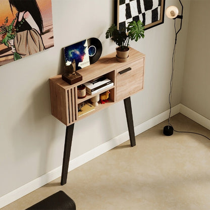 Modern világos tölgyfa konzolasztal lécekkel előszobába, zárható, 80 cm