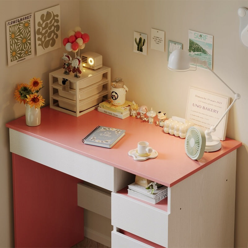 Rózsaszín Plüssmackós Gyerekasztal Lányoknak, Modern Loft Stílus, Polc és Fiók