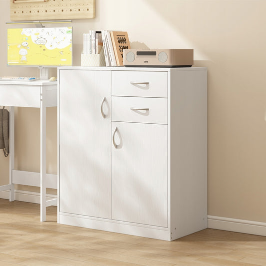 Modern komód fiókokkal és polcokkal loft stílusban fehér szekrény ajtóval 74 cm