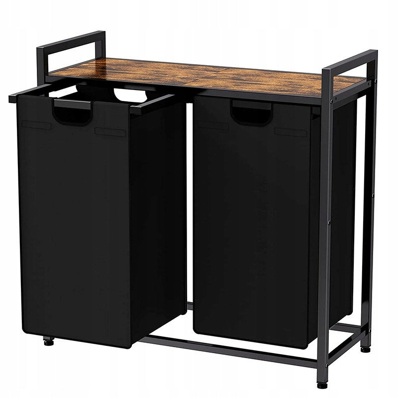 Nagy, két rekeszes mosókosár polccal, ipari loft konténer állvány