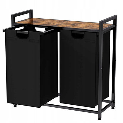 Nagy, két rekeszes mosókosár polccal, ipari loft konténer állvány