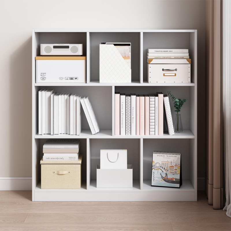 Nyitott fehér könyvespolc 6 polccal – 100x24x104 cm, skandináv modern stílusban