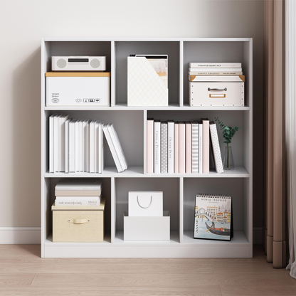 Nyitott fehér könyvespolc 6 polccal – 100x24x104 cm, skandináv modern stílusban