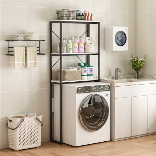 Fürdőszobai polcos állvány mosógép fölé – loft stílus, 160 cm