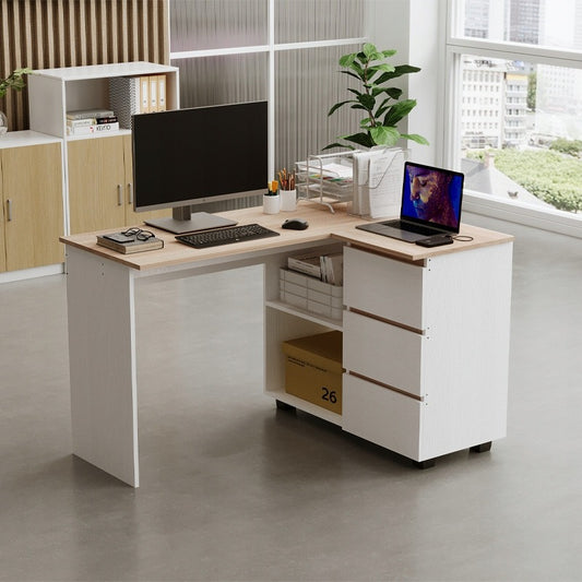 Sarokíróasztal Számítógéppolccal, 3 Fiókos, Loft Stílusú, Modern, 120cm