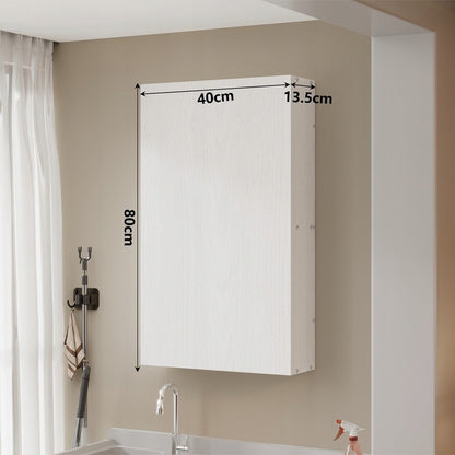 Fehér, fali fürdőszobaszekrény polcokkal, oszlop alakú, falra szerelhető, loft stílusú, modern, 80 cm