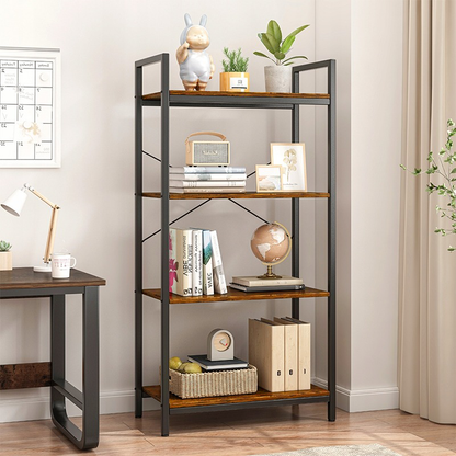 Rusztikus ipari stílusú polc 4 szintes – 66x30x120 cm, natúr fa MDF és fekete fémváz