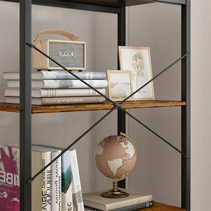 Rusztikus ipari stílusú polc 4 szintes – 66x30x120 cm, natúr fa MDF és fekete fémváz