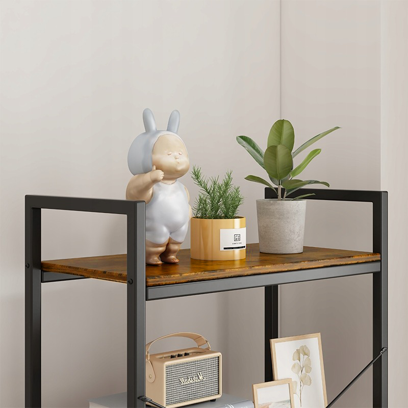 Rusztikus ipari stílusú polc 4 szintes – 66x30x120 cm, natúr fa MDF és fekete fémváz