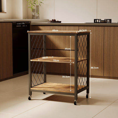 Sötétbarna, kerekes, mobil szekrény – loft stílusú reggelizőasztal / konyhai szekrény, 60 cm