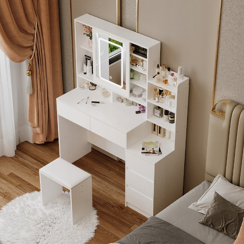 Kozmetikai fésülködőasztal + sminkzsámoly LED tükörrel - glamour loft