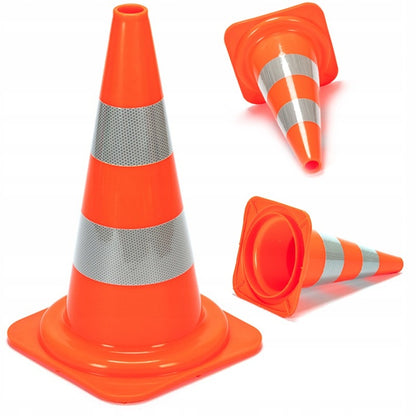 Közlekedési kúp, fényvisszaverő figyelmeztető oszlop, puha, nehéz PVC, 50 cm