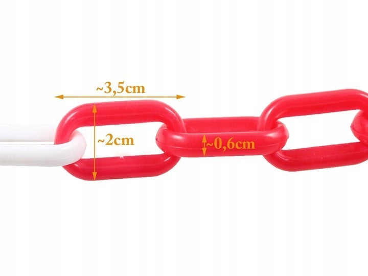 25 m műanyag korlátlánc, 6 mm, fehér és piros