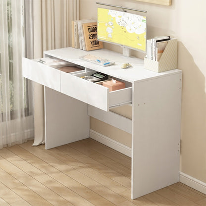 Fehér modern számítógépasztal 2 fiókkal loft stílusban íróasztal fésülködőasztal 100 cm