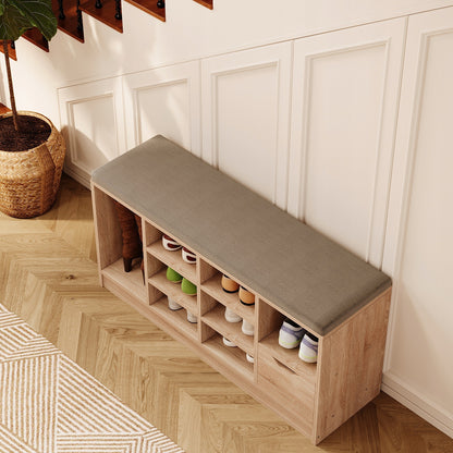 Cipőszekrény ülőkével, loft stílusú, sonoma tölgy, előszoba, fiókos pad, 100 cm