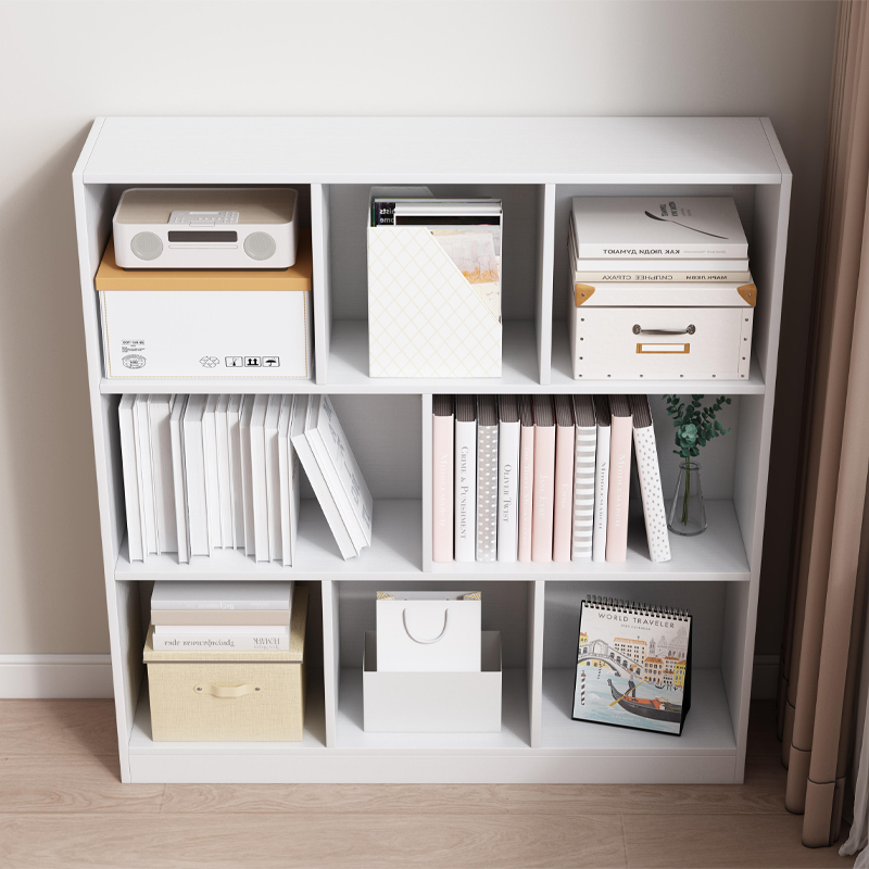 Nyitott fehér könyvespolc 6 polccal – 100x24x104 cm, skandináv modern stílusban