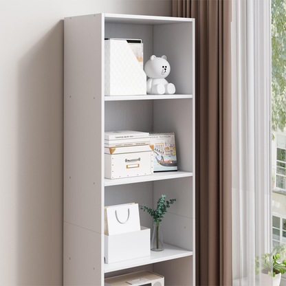 Fehér könyvespolc polcokkal – 50x182x30 cm | Modern tároló könyveknek, dekorációknak és iratrendezőknek
