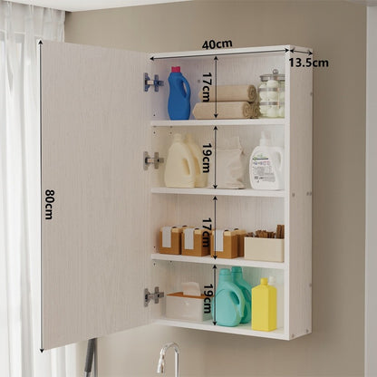 Fehér, fali fürdőszobaszekrény polcokkal, oszlop alakú, falra szerelhető, loft stílusú, modern, 80 cm