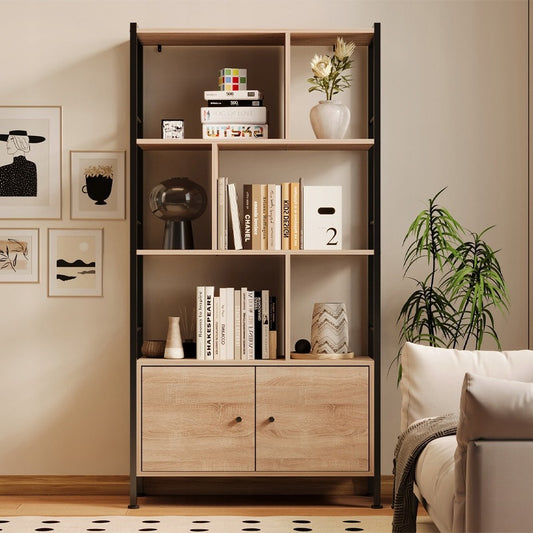 Modern, univerzális könyvespolc zárható szekrényekkel, tágas loft stílusban