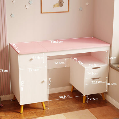Fehér lányos íróasztal rózsaszín galérialappal, 110 cm