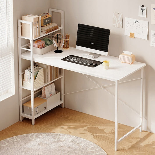 Számítógépes íróasztal, loft asztal, fehér, ifjúsági stílusú, polcos egységgel, 120 cm