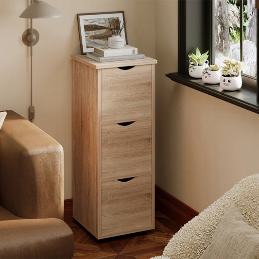 Rusztikus tölgyfa oszlopos szekrény fiókokkal, keskeny, tágas, loft stílusú