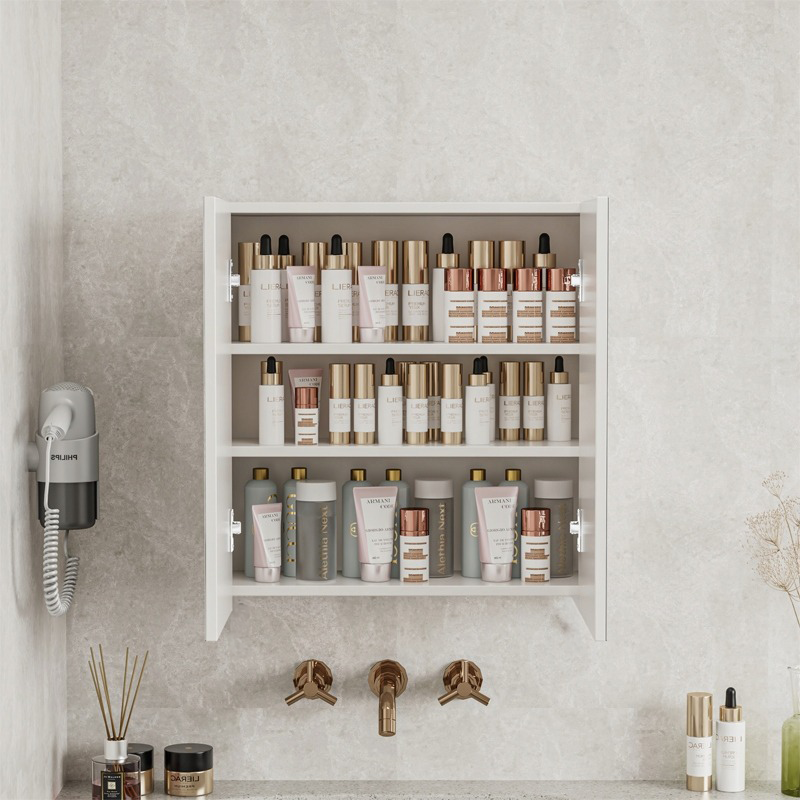 Fali tükrös fürdőszobaszekrény 60x60x22 cm – 2 ajtós, fehér, modern dizájn