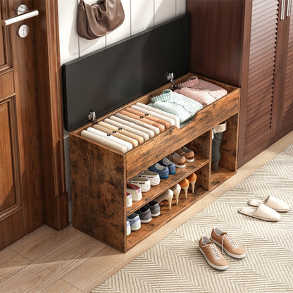 Tágas cipőszekrény ülőhelyes tárolóval 2 polccal fa retro loft