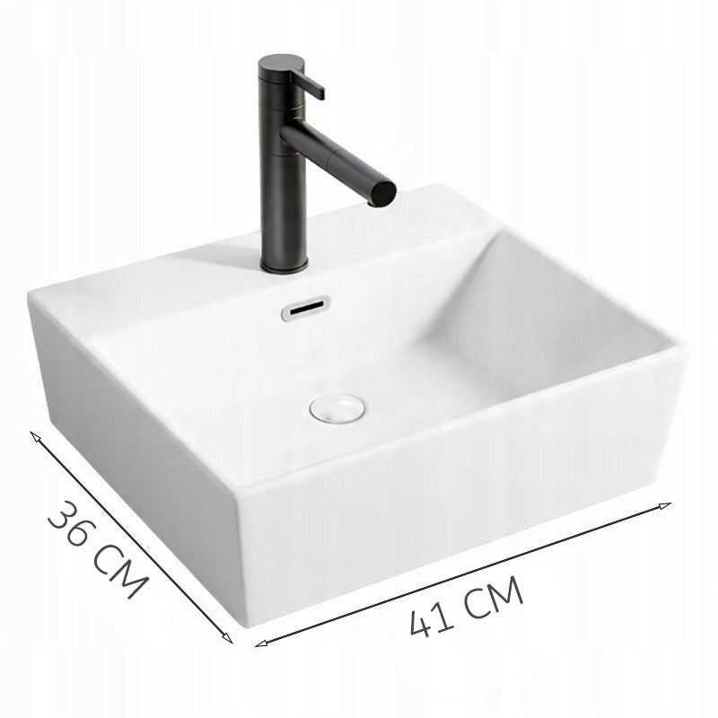 Fehér, téglalap alakú, nagy méretű, 41 x 36 cm-es kerámia mosdó