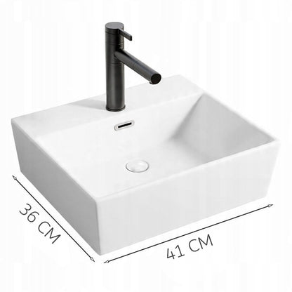 Fehér, téglalap alakú, nagy méretű, 41 x 36 cm-es kerámia mosdó