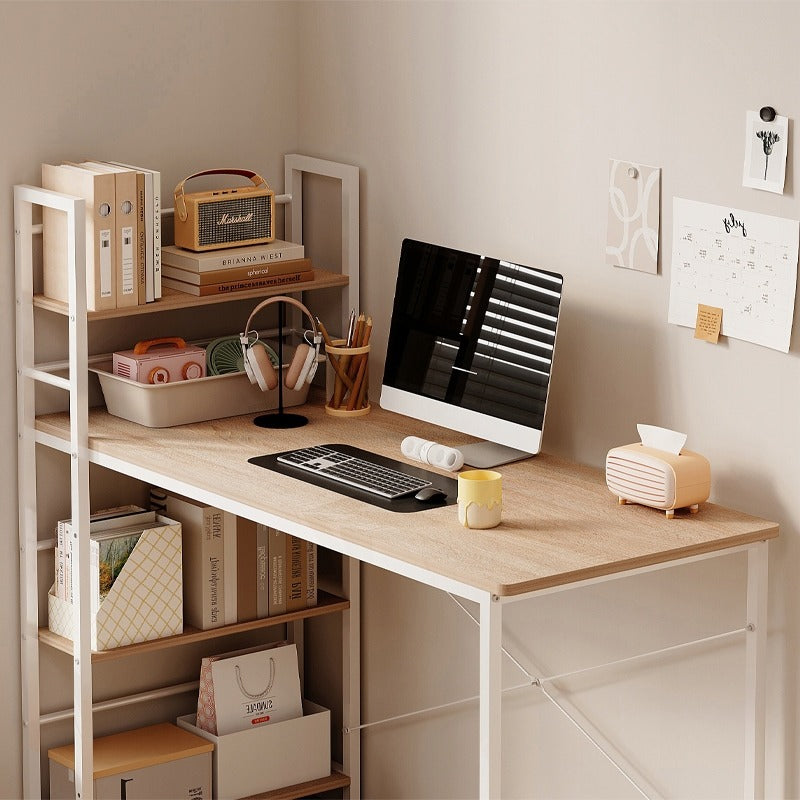 Ifjúsági íróasztal számítógépes könyvespolccal, világosbarna, modern loft stílus, 120 cm