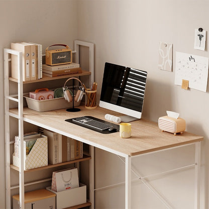 Ifjúsági íróasztal számítógépes könyvespolccal, világosbarna, modern loft stílus, 120 cm