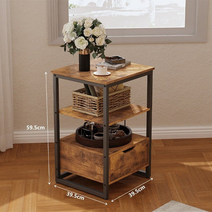 Éjjeliszekrény, hálószobai asztal, komód, fiók, sötétbarna, loft stílus, polcok, 80 cm