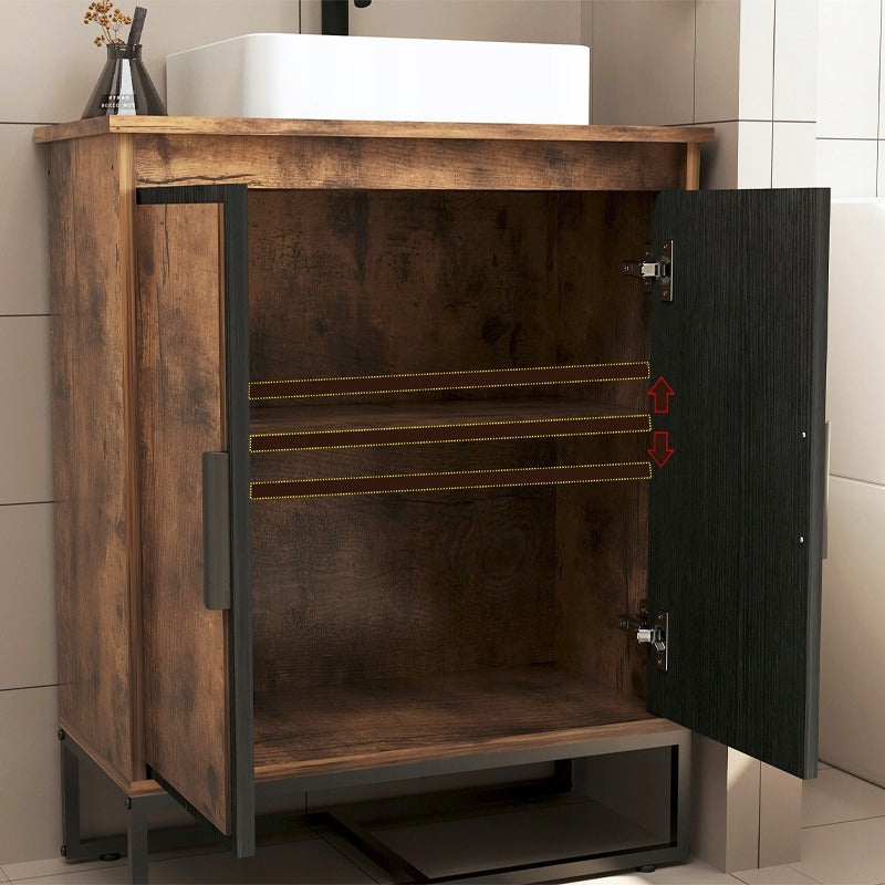 Fürdőszobai mosdószekrény tetőtéri ajtókkal, rusztikus barna, és polccal, 82 cm