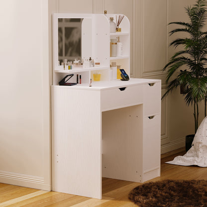 Modern, fehér sminkasztal tükörrel és fiókokkal, tágas, loft stílusú