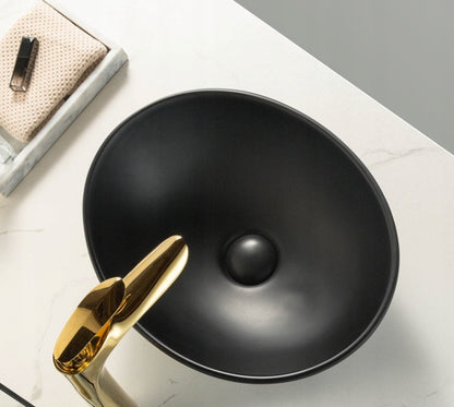 Kerámia Mosdópult, Matt Fekete, 41x33 cm, Ovális