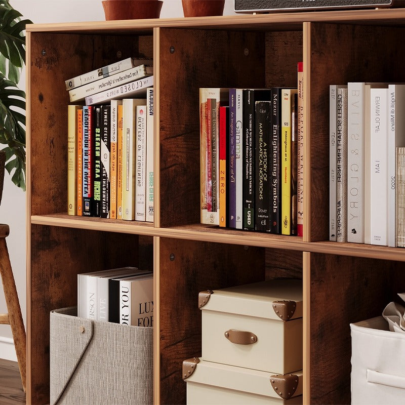 Nyitott könyvespolc, 3x2-es kocka fiókos szekrény, tágas polc könyveknek, irodának, rusztikus