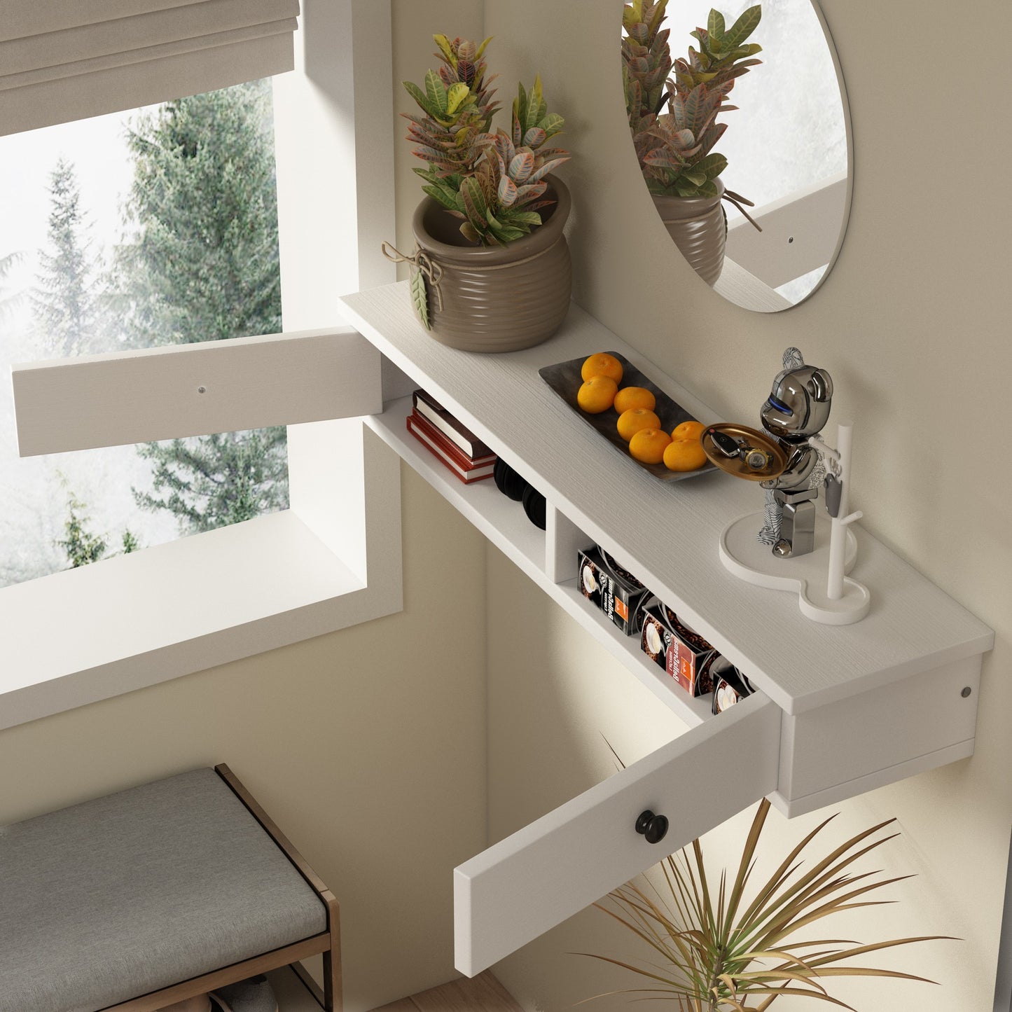 Fali polc – Fehér, Modern, Loft stílusú