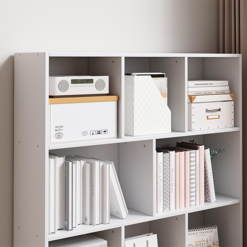 Nyitott fehér könyvespolc 6 polccal – 100x24x104 cm, skandináv modern stílusban