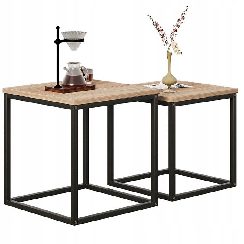 Dohányzóasztal, pad, asztalkészlet, 2 az 1-ben, ipari loft, világosbarna