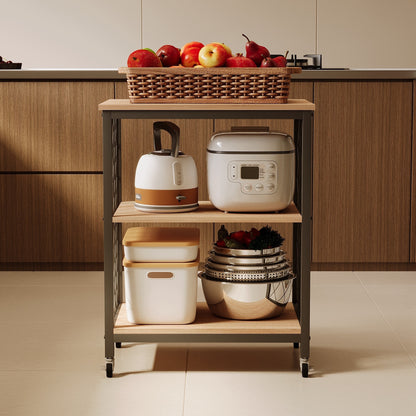 Kerekes mobil szekrény, világosbarna, loft stílusú reggelizőasztal / konyhai kiskocsi, 60 cm